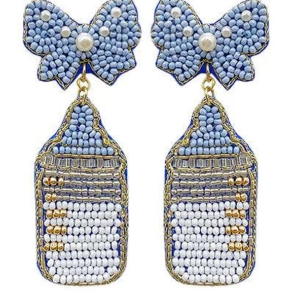 IT'S A BOY Gender Reveal Baby Shower Party Gift Pregnancy Two Earrings & Purse - Picture 4 of 4